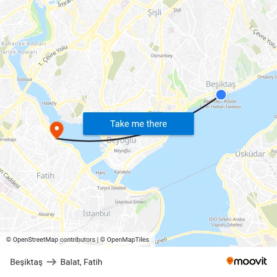 Beşiktaş to Balat, Fatih map