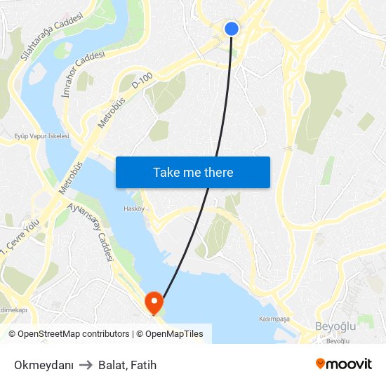Okmeydanı to Balat, Fatih map