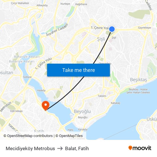 Mecidiyeköy Metrobus to Balat, Fatih map