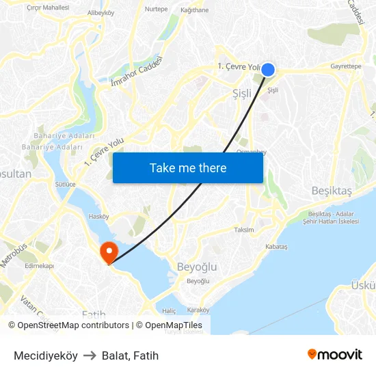 Mecidiyeköy to Balat, Fatih map