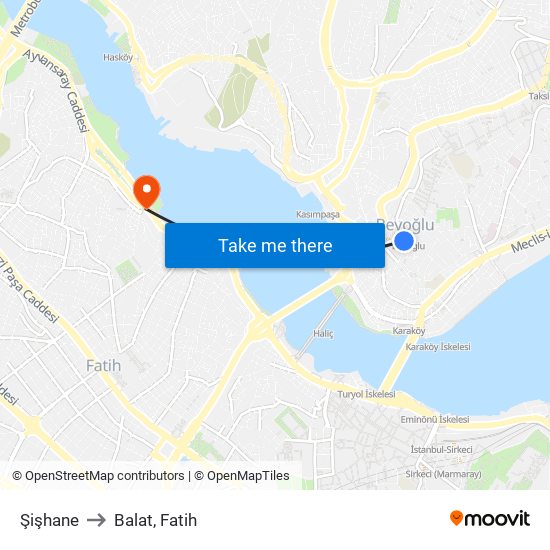 Şişhane to Balat, Fatih map