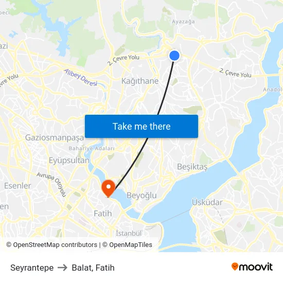 Seyrantepe to Balat, Fatih map