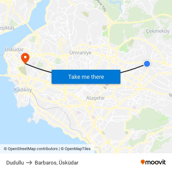 Dudullu to Barbaros, Üsküdar map