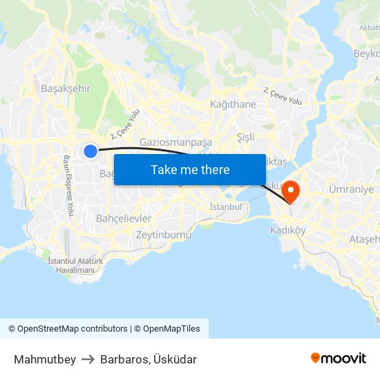 Mahmutbey to Barbaros, Üsküdar map