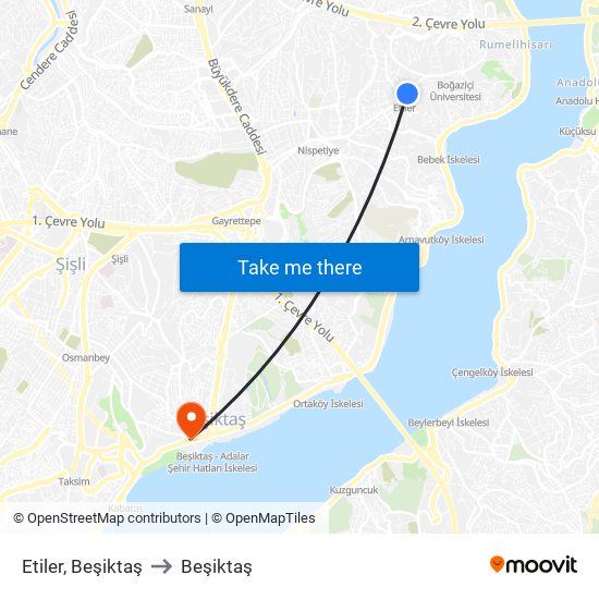 Etiler, Beşiktaş to Beşiktaş map