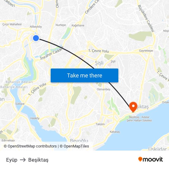 Eyüp to Beşiktaş map