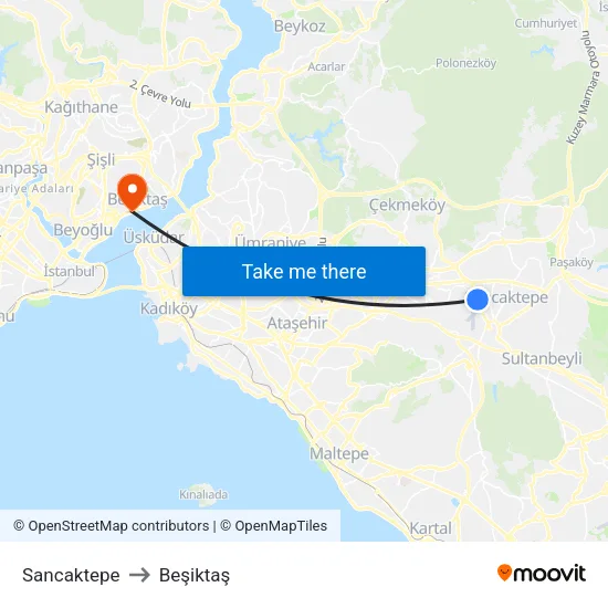 Sancaktepe to Beşiktaş map
