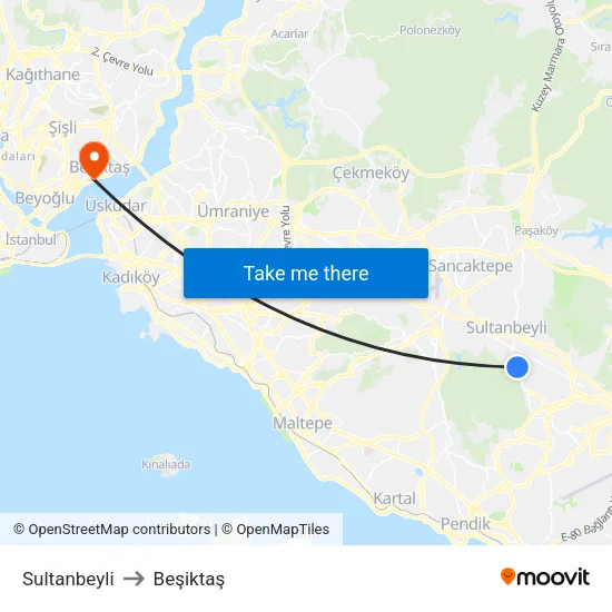 Sultanbeyli to Beşiktaş map