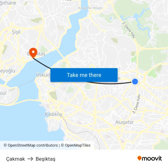 Çakmak to Beşiktaş map