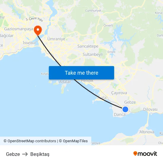 Gebze to Beşiktaş map