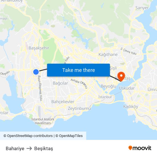 Bahariye to Beşiktaş map