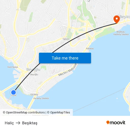 Haliç to Beşiktaş map