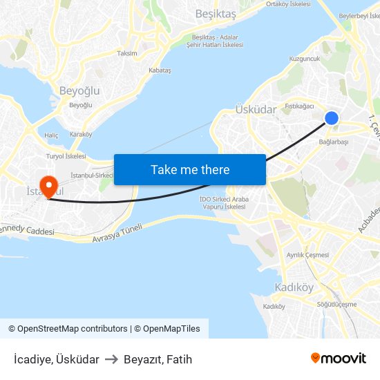 İcadiye, Üsküdar to Beyazıt, Fatih map