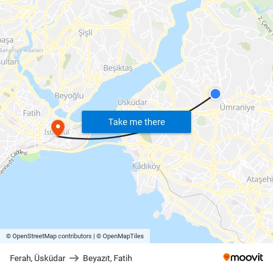 Ferah, Üsküdar to Beyazıt, Fatih map