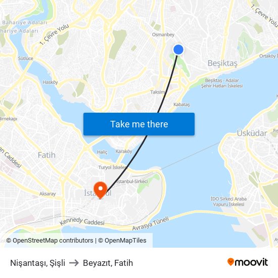 Nişantaşı, Şişli to Beyazıt, Fatih map