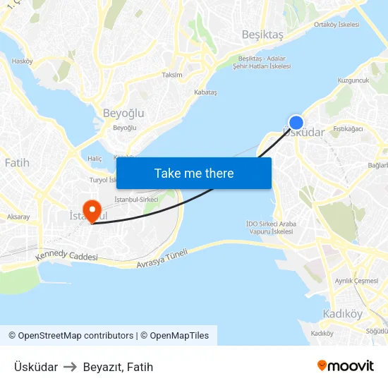 Üsküdar to Beyazıt, Fatih map