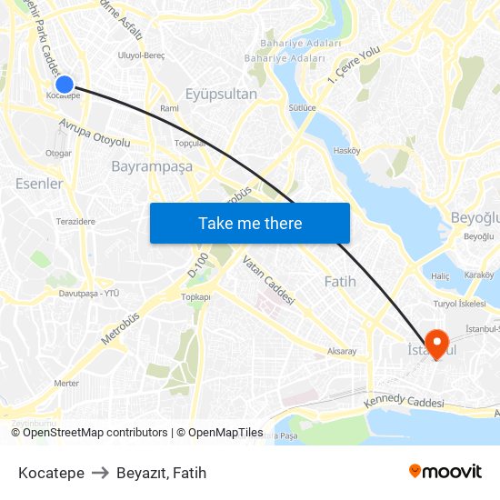 Kocatepe to Beyazıt, Fatih map