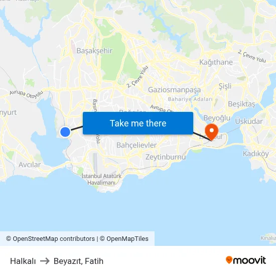 Halkalı to Beyazıt, Fatih map