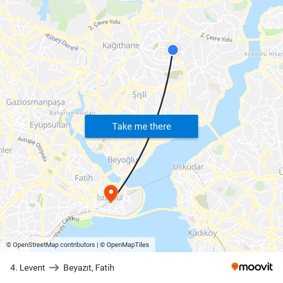 4. Levent to Beyazıt, Fatih map