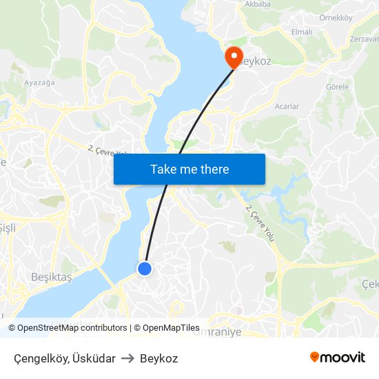 Çengelköy, Üsküdar to Beykoz map