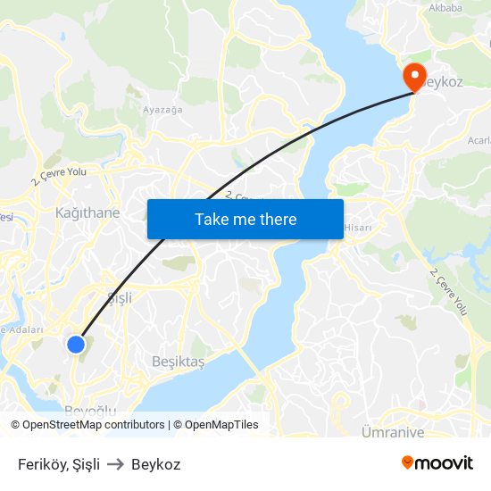 Feriköy, Şişli to Beykoz map
