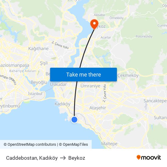 Caddebostan, Kadıköy to Beykoz map