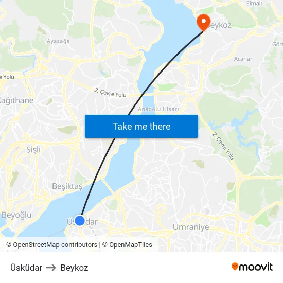 Üsküdar to Beykoz map