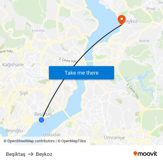 Beşiktaş to Beykoz map