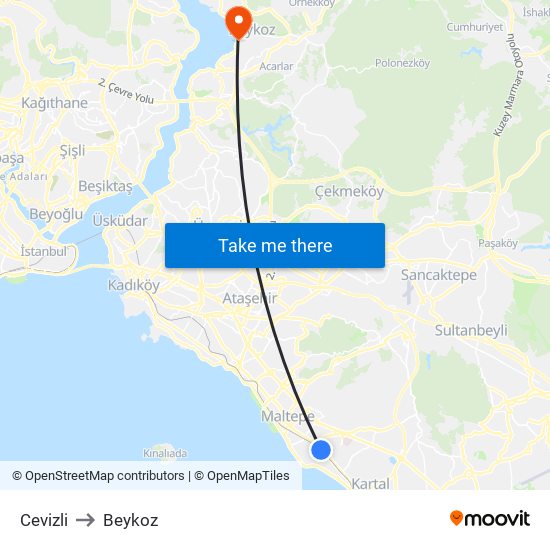 Cevizli to Beykoz map