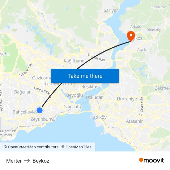 Merter to Beykoz map