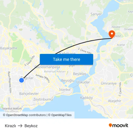Kirazlı to Beykoz map