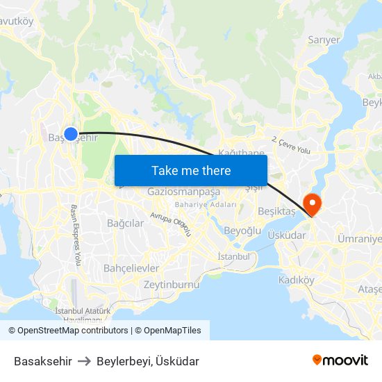 Basaksehir to Beylerbeyi, Üsküdar map
