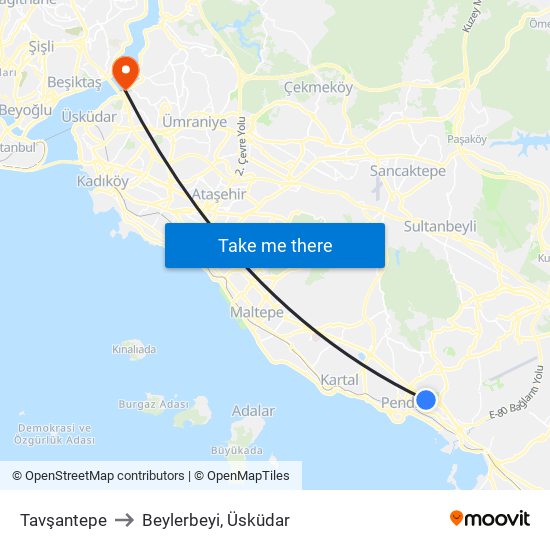 Tavşantepe to Beylerbeyi, Üsküdar map