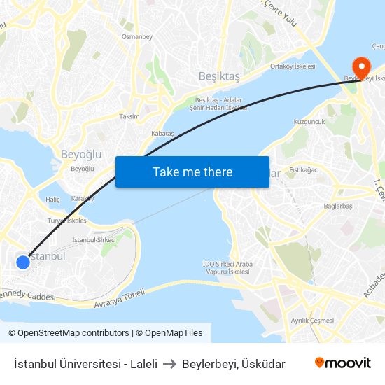 İstanbul Üniversitesi - Laleli to Beylerbeyi, Üsküdar map