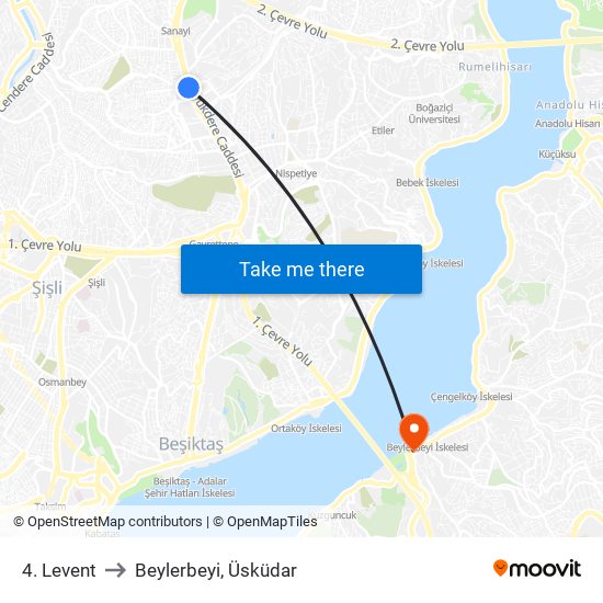 4. Levent to Beylerbeyi, Üsküdar map