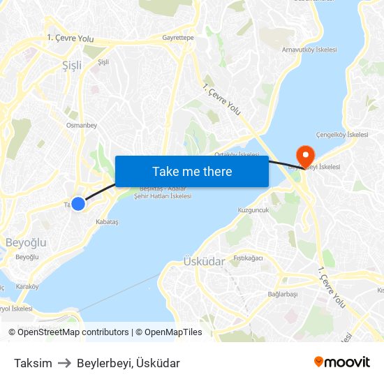 Taksim to Beylerbeyi, Üsküdar map