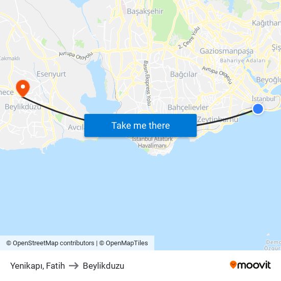 Yenikapı, Fatih to Beylikduzu map