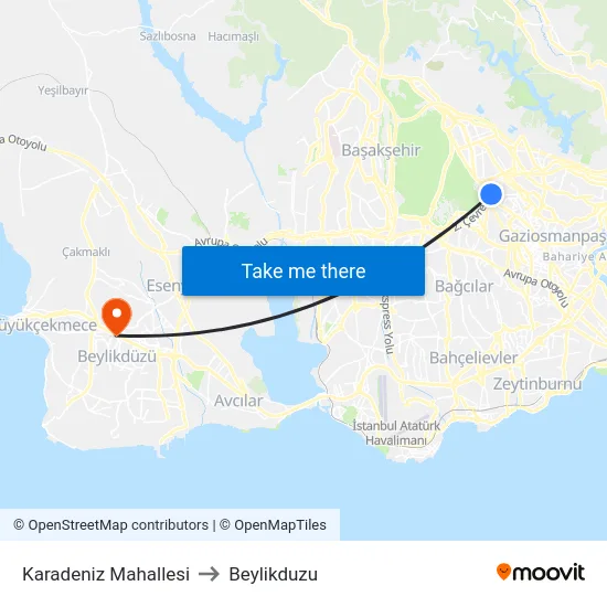 Karadeniz Mahallesi to Beylikduzu map