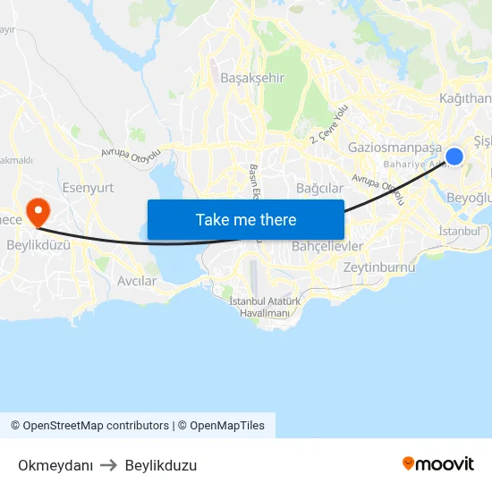 Okmeydanı to Beylikduzu map