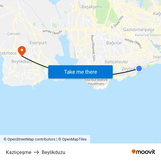 Kazlıçeşme to Beylikduzu map