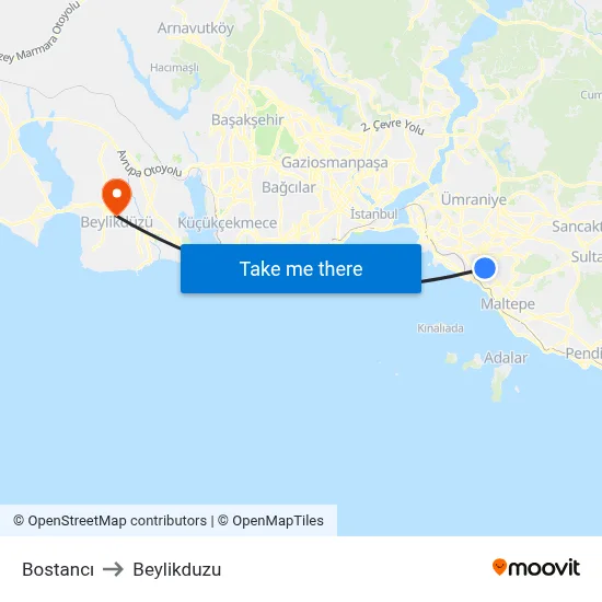 Bostancı to Beylikduzu map