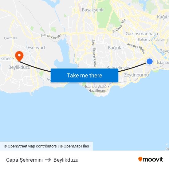 Çapa-Şehremini to Beylikduzu map