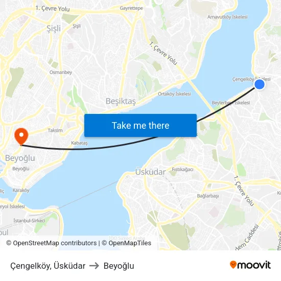 Çengelköy, Üsküdar to Beyoğlu map