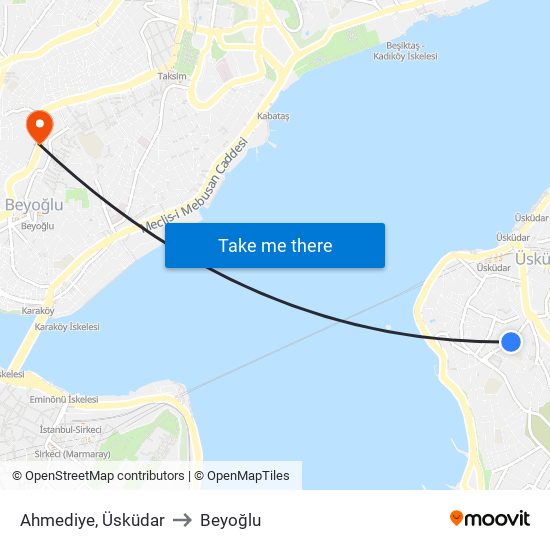 Ahmediye, Üsküdar to Beyoğlu map