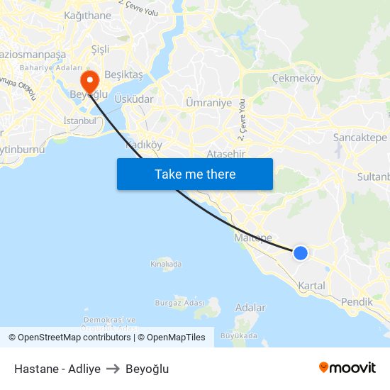 Hastane - Adliye to Beyoğlu map