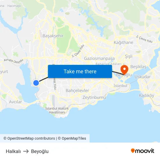 Halkalı to Beyoğlu map