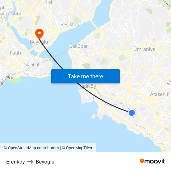 Erenköy to Beyoğlu map