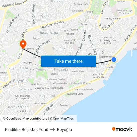 Fındıklı - Beşiktaş Yönü to Beyoğlu map