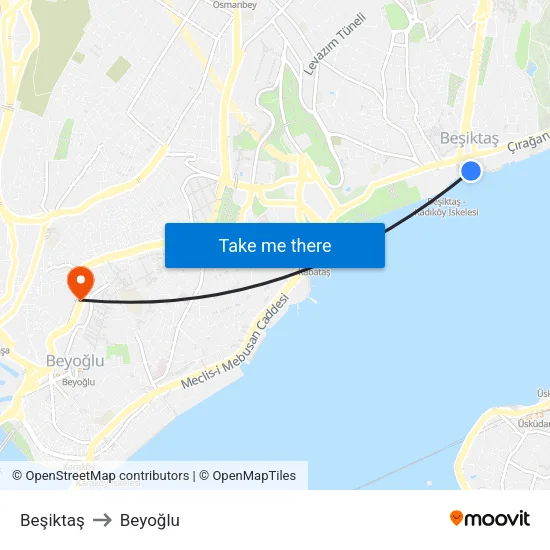 Beşiktaş to Beyoğlu map