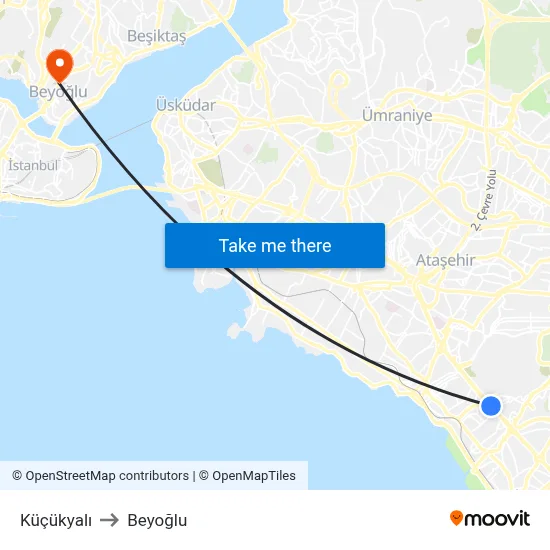 Küçükyalı to Beyoğlu map